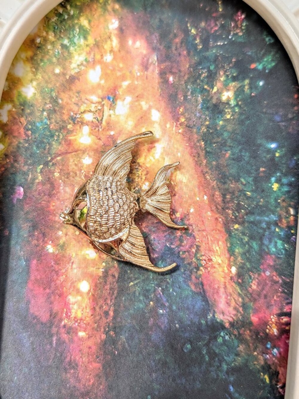 Vintage Tropical Angel Fish Gold Tone Brooch